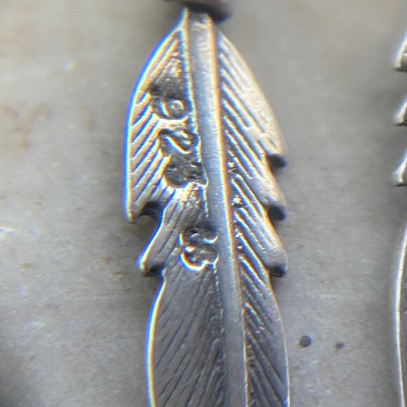 Sterling Silver 925 Mother Of Pearl & Onyx Beaded Bear Feather Dangle Earrings - Picture 7 of 13